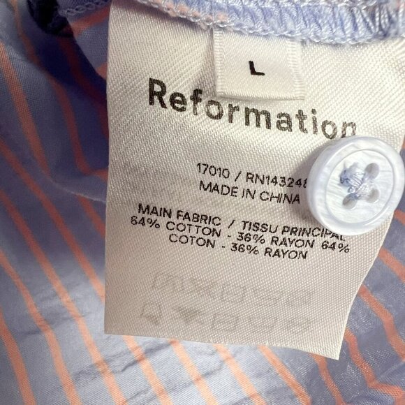 Reformation Willow Pajama Set Cropped Top Boxer Shorts Striped Blue Peach Size L - Picture 6 of 16